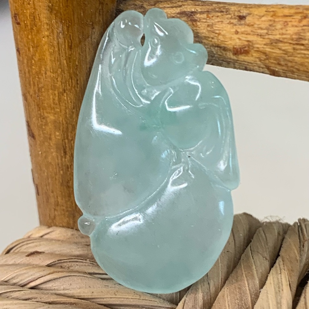 Icy Light Green Jade Jadeite Monkey Pendant Hand Carved Chinese Zodiac VTG 1.1"